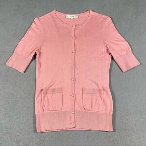 LOFT Women Pink/Mauve Knit Button Up cardigan Sweater, short sleeves, size XS